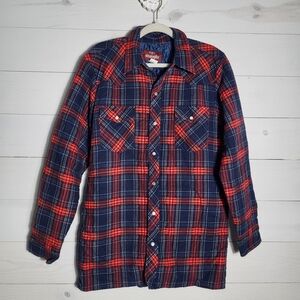 Wrangler Shirt Jacket Quilted Lining Plaid Pearlized Button Western Gorpcore.